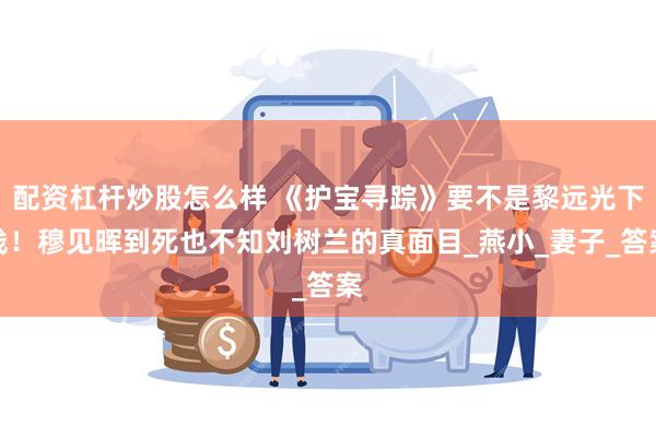 配资杠杆炒股怎么样 《护宝寻踪》要不是黎远光下线！穆见晖到死也不知刘树兰的真面目_燕小_妻子_答案